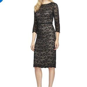 Alex Evenings Black Lace Beaded 3/4 Sleeve Midi Cocktail Dress Size 6p
